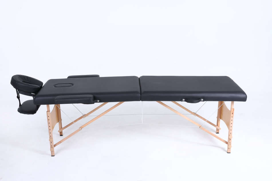 Hazlo Premium Portable Massage Table Bed 2 section (Wooden) - Black