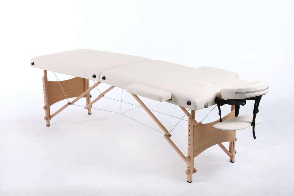 Hazlo Premium Portable Massage Table Bed 2 section (Wooden) - Cream
