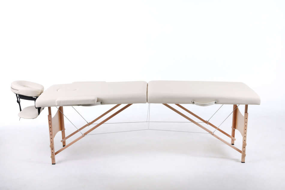 Hazlo Premium Portable Massage Table Bed 2 section (Wooden) - Cream