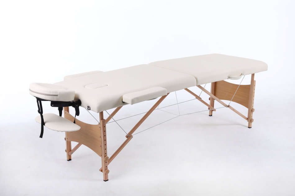 Hazlo Premium Portable Massage Table Bed 2 section (Wooden) - Cream