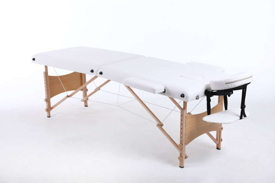 Hazlo Premium Portable Massage Table Bed 2 section (Wooden) - White