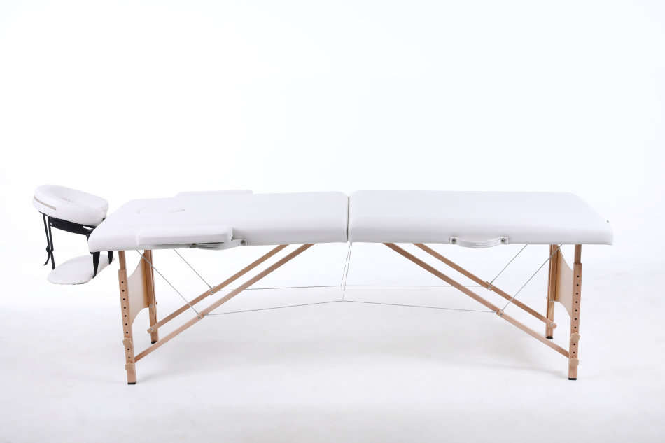 Hazlo Premium Portable Massage Table Bed 2 section (Wooden) - White