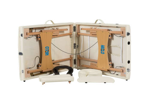 Premium Portable Massage Table Bed - 3 Section (Wooden) - Cream
