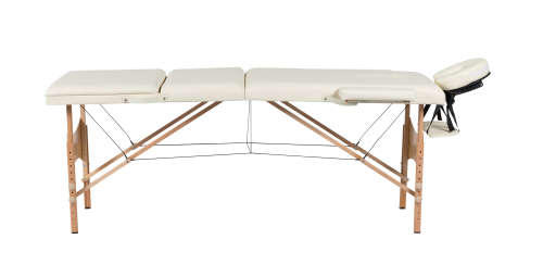 Premium Portable Massage Table Bed - 3 Section (Wooden) - Cream