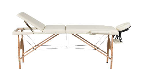 Premium Portable Massage Table Bed - 3 Section (Wooden) - Cream