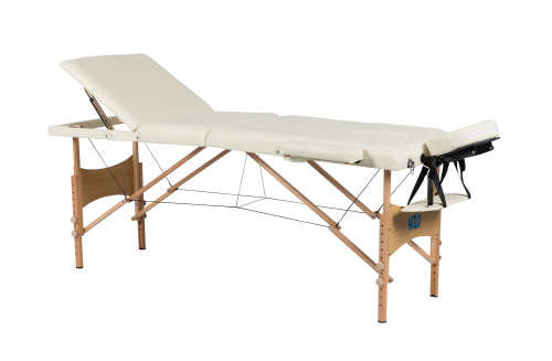 Premium Portable Massage Table Bed - 3 Section (Wooden) - Cream