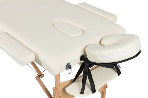 Premium Portable Massage Table Bed - 3 Section (Wooden) - Cream