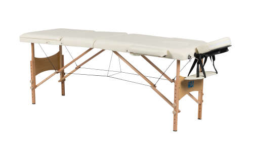 Premium Portable Massage Table Bed - 3 Section (Wooden) - Cream