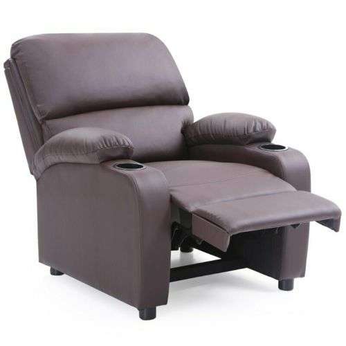 Hazlo Faux Leather Recliner Couch Sofa Chair With 2 Cup Holders - Brown SECONDHAND