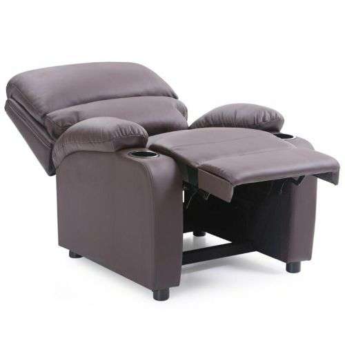 Hazlo Faux Leather Recliner Couch Sofa Chair With 2 Cup Holders - Brown SECONDHAND