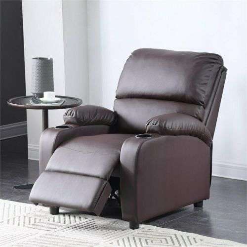 Hazlo Faux Leather Recliner Couch Sofa Chair With 2 Cup Holders - Brown SECONDHAND