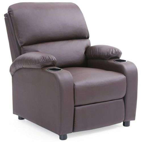 Hazlo Faux Leather Recliner Couch Sofa Chair With 2 Cup Holders - Brown SECONDHAND