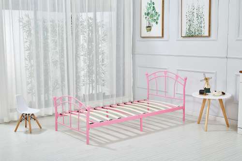Hazlo Casal Princess Kids Metal Bed with Headboard Footboard  Single Pink