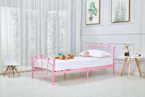 Hazlo Casal Princess Kids Metal Bed with Headboard Footboard  Single Pink