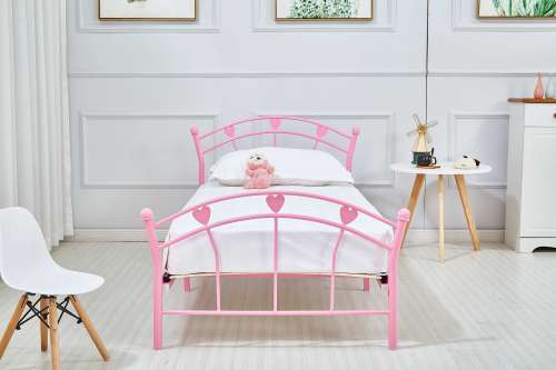 Hazlo Casal Princess Kids Metal Bed with Headboard Footboard  Single Pink