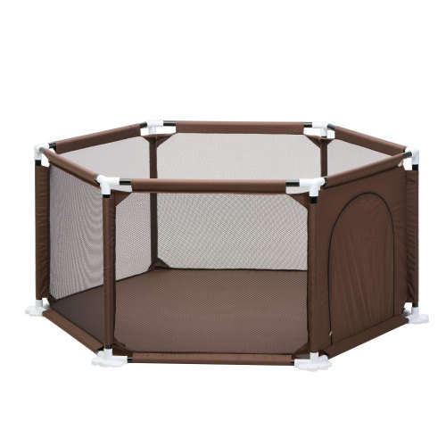 Baneen Playpen, Play yard, Kids Activity Centre Ball Pit for Babies, Toddlers, Lightweight - Brown