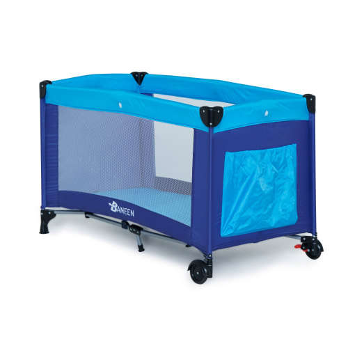 Baneen Folding Baby Toddler Crib Cot with Wheels (Playpen) - Blue