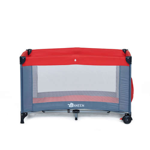 Baneen Folding Baby Toddler Crib Cot with Wheels (Playpen) - Red (Second hand)