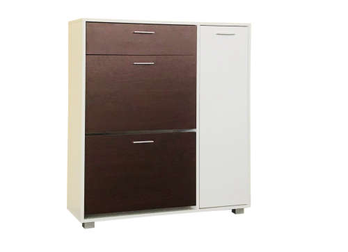Hazlo Storage Cabinet with Fold-Out Shoe Rack and Drawer - White Walnut