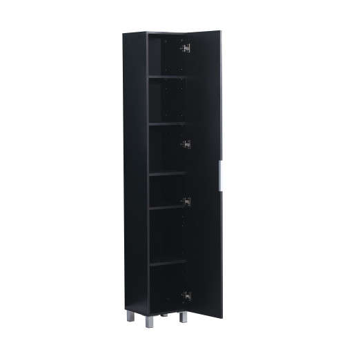Hazlo Floor Standing Mirrored Bathroom Cabinet with 6 Shelves - Black