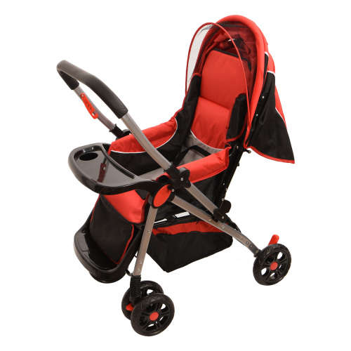 Baneen Baby Stroller Pram with Lift Up Foot Rest and Reversible handle - Red