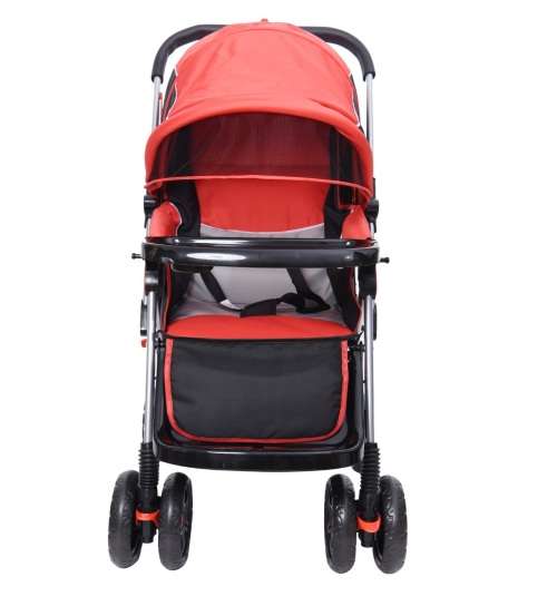 Baneen Baby Stroller Pram with Lift Up Foot Rest and Reversible handle - Red