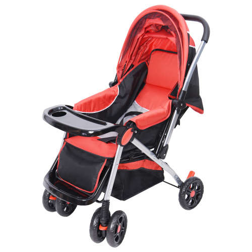Baneen Baby Stroller Pram with Lift Up Foot Rest and Reversible handle - Red