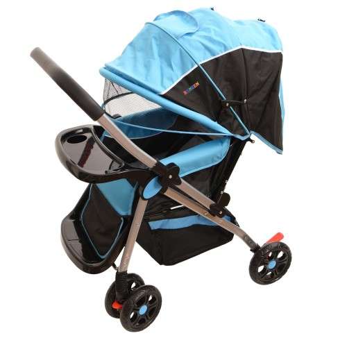 Baby Stroller Pram with Lift Up Foot Rest and Reversible handle - Blue