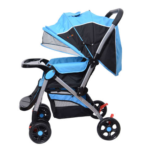 Baby Stroller Pram with Lift Up Foot Rest and Reversible handle - Blue