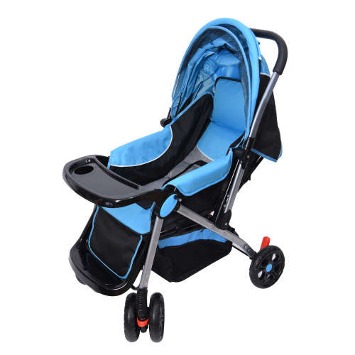 Baby Stroller Pram with Lift Up Foot Rest and Reversible handle - Blue