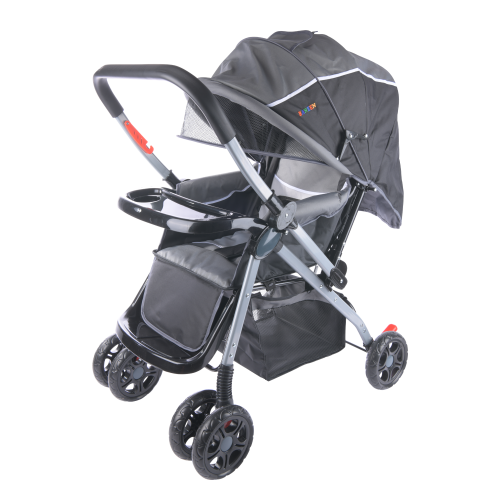 Baneen Baby Stroller Pram with Lift Up Foot Rest and Reversible handle - Grey Black (Second hand)