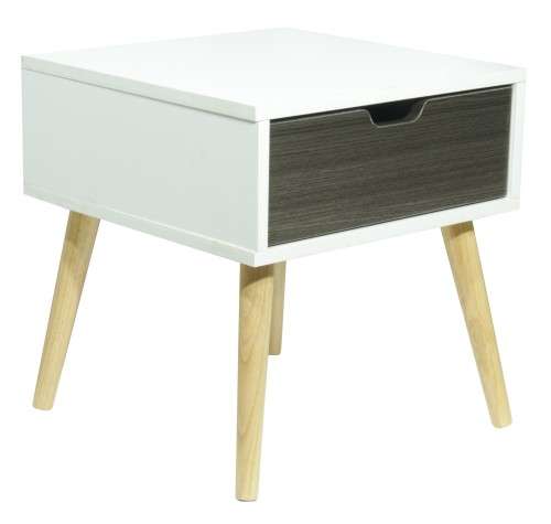Hazlo Wooden Nightstand Bed Side Table with Storage Drawer - Oak White