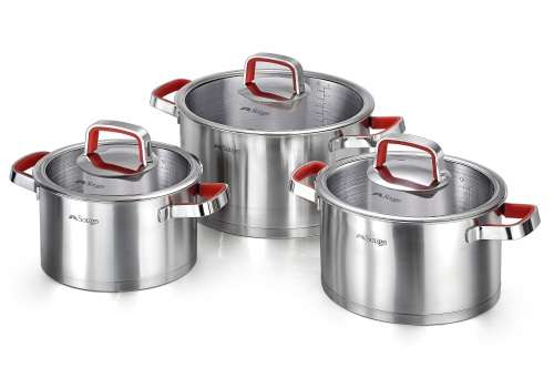 6 Piece Stainless Steel Cookware Pot Set with Aluminium Core (3 Ply)