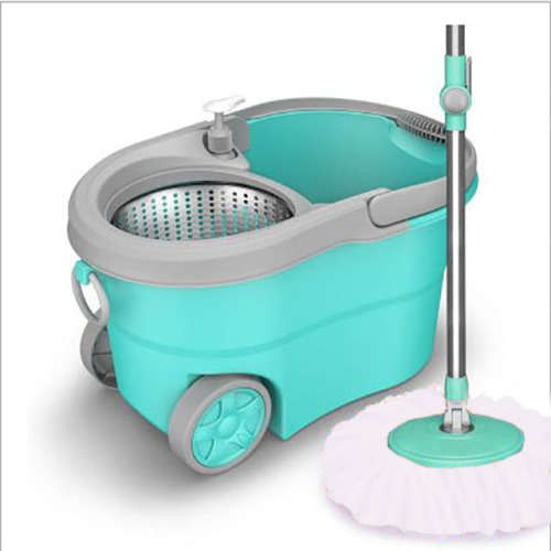 iSpin Mop Includes Bucket with Wheels-360 Degree Rotation, Stainless Steel Basket-Blue (Second hand)
