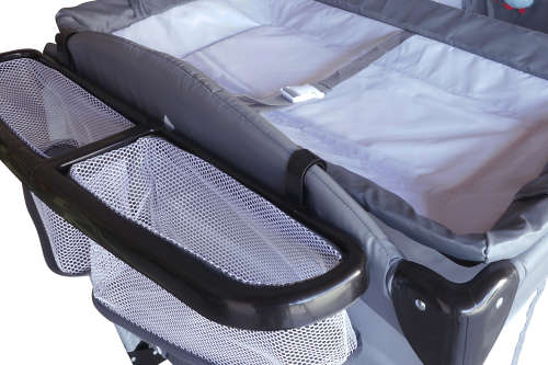 Baby Cot Crib with Diaper Changer, Net, Toys, Canopy, Wheels and Game Entrance - Grey