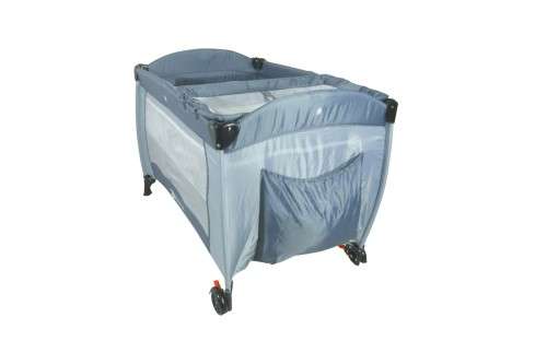 Baby Cot Crib with Diaper Changer, Net, Toys, Canopy, Wheels and Game Entrance - Grey