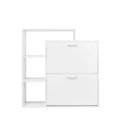 Hazlo Two Compartment Shoe Storage Cabinet With 3 Display Shelves White