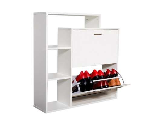 Hazlo Two Compartment Shoe Storage Cabinet With 3 Display Shelves White