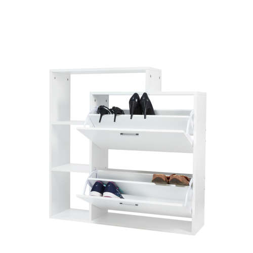 Hazlo Two Compartment Shoe Storage Cabinet With 3 Display Shelves White