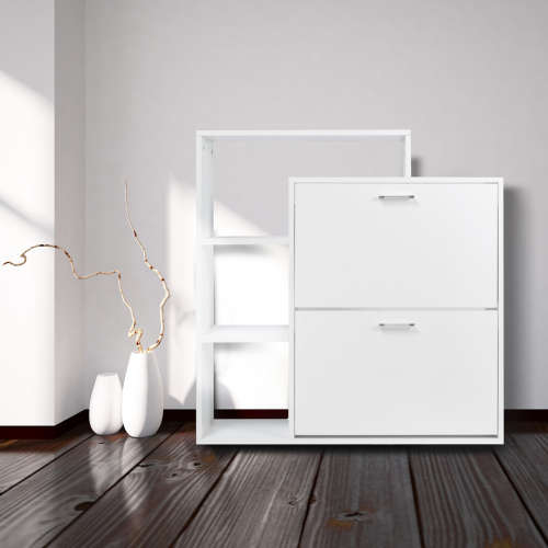 Hazlo Two Compartment Shoe Storage Cabinet With 3 Display Shelves White