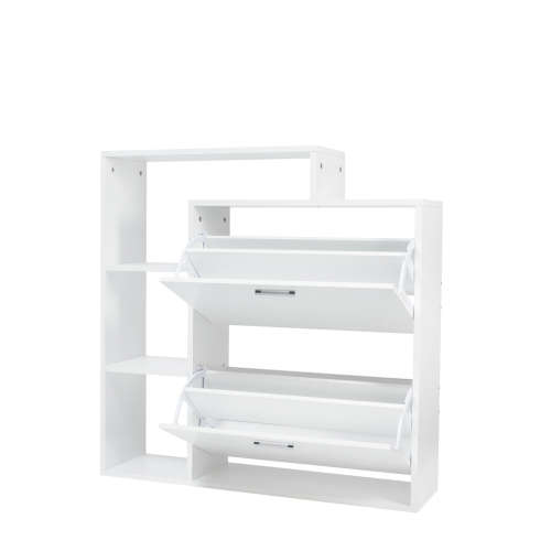 Hazlo Two Compartment Shoe Storage Cabinet With 3 Display Shelves White