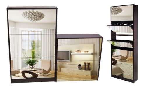 5 Door Stackable Shoe Storage cabinet with Mirror Brown