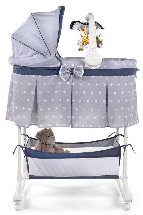 Baneen Baby Bassinet Cradle Bed Cot with Wheels, Basket and Canopy -  Grey