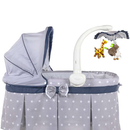 Baneen Baby Bassinet Cradle Bed Cot with Wheels, Basket and Canopy -  Grey