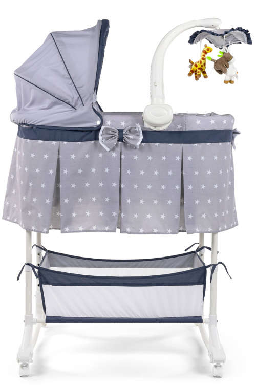 Baneen Baby Bassinet Cradle Bed Cot with Wheels, Basket and Canopy -  Grey