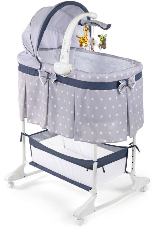 Baneen Baby Bassinet Cradle Bed Cot with Wheels, Basket and Canopy -  Grey