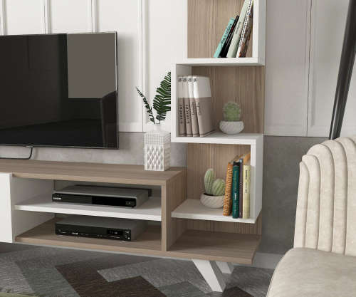 Hazlo Ceren Tv Unit Plasma Stand 4 Display Shelves Bookcase White and Corboda