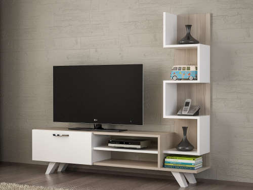 Hazlo Ceren Tv Unit Plasma Stand 4 Display Shelves Bookcase White and Corboda