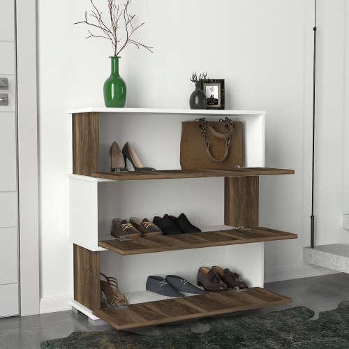 Hazlo Napolyon Shoe Storage Cabinet with 3 Shelves White and Walnut second hand