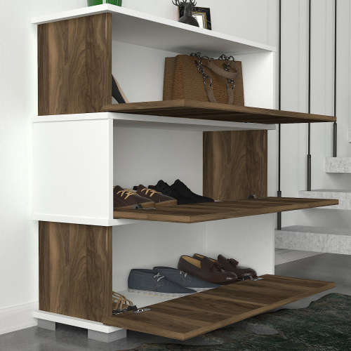 Hazlo Napolyon Shoe Storage Cabinet with 3 Shelves White and Walnut second hand